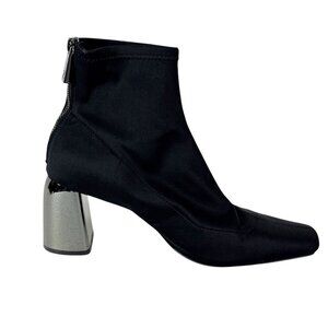 Zara Women's EU 40/US 9 Mirrored Chunky Heel Sock Bootie Zip Pullon Black EUC
